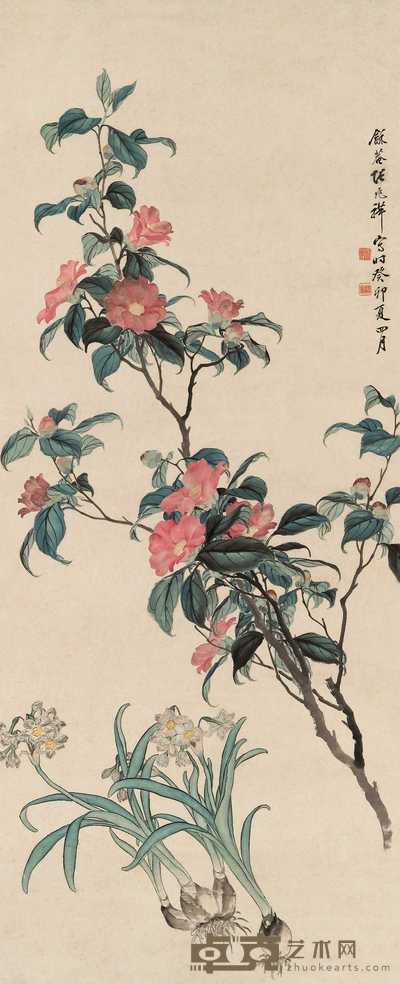 张兆祥 1903年作 茶花水仙 立轴 146×59.3cm